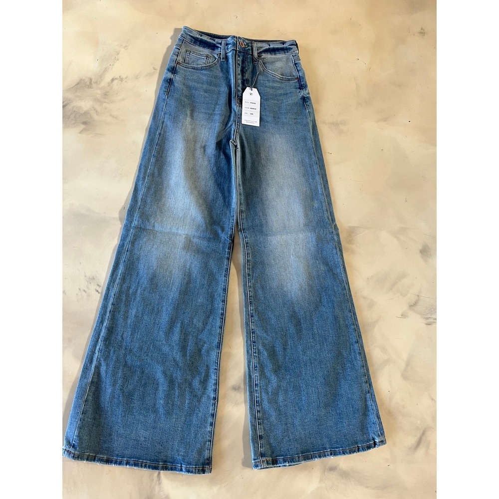Special A High Waisted Wide Leg Jeans Medium Wash Flare Boho Retro P7037M 1/25